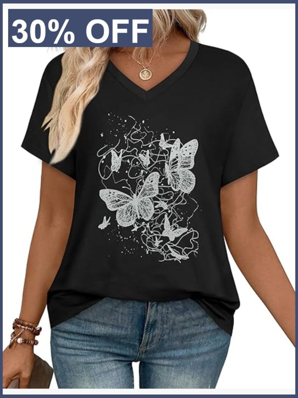 Women's V-Neck Short Sleeve Summer Top Casual Basic Tee Loose Fit